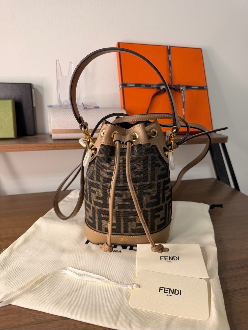 AUTHENTIC - Fendi Mon Tresor FF Jacquard Bucket Bag NEVER USED